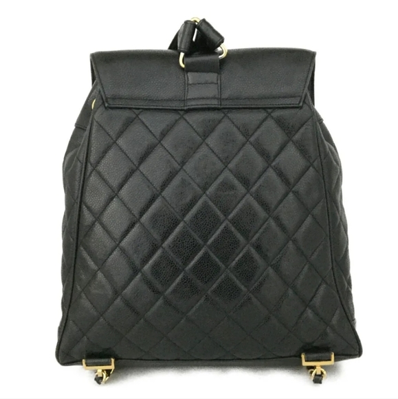 CHANEL Quilted Matelasse CC Logo Caviar Skin Chain Backpack Black - Picture 4 of 11